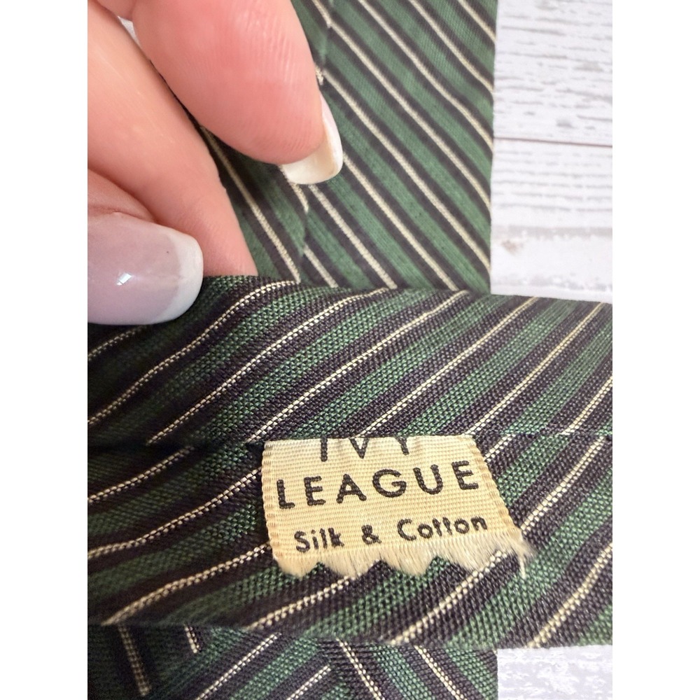Ivy League Men's Green Gold Vintage 1950-60's Silk Cotton Tie Rep Trad Untipped - Picture 8 of 14